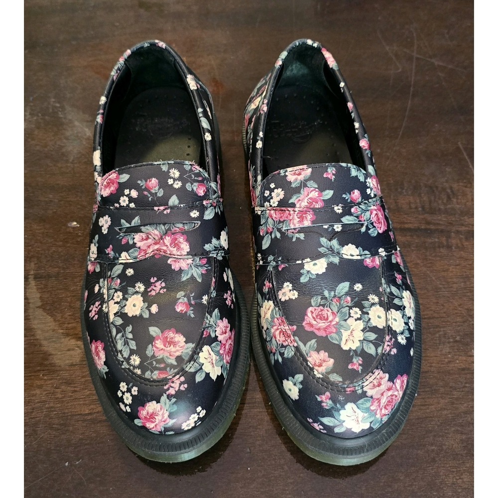 Dr. Martens Addy Floral Leather Loafers Womens 5‎ Printed Shoes Platform